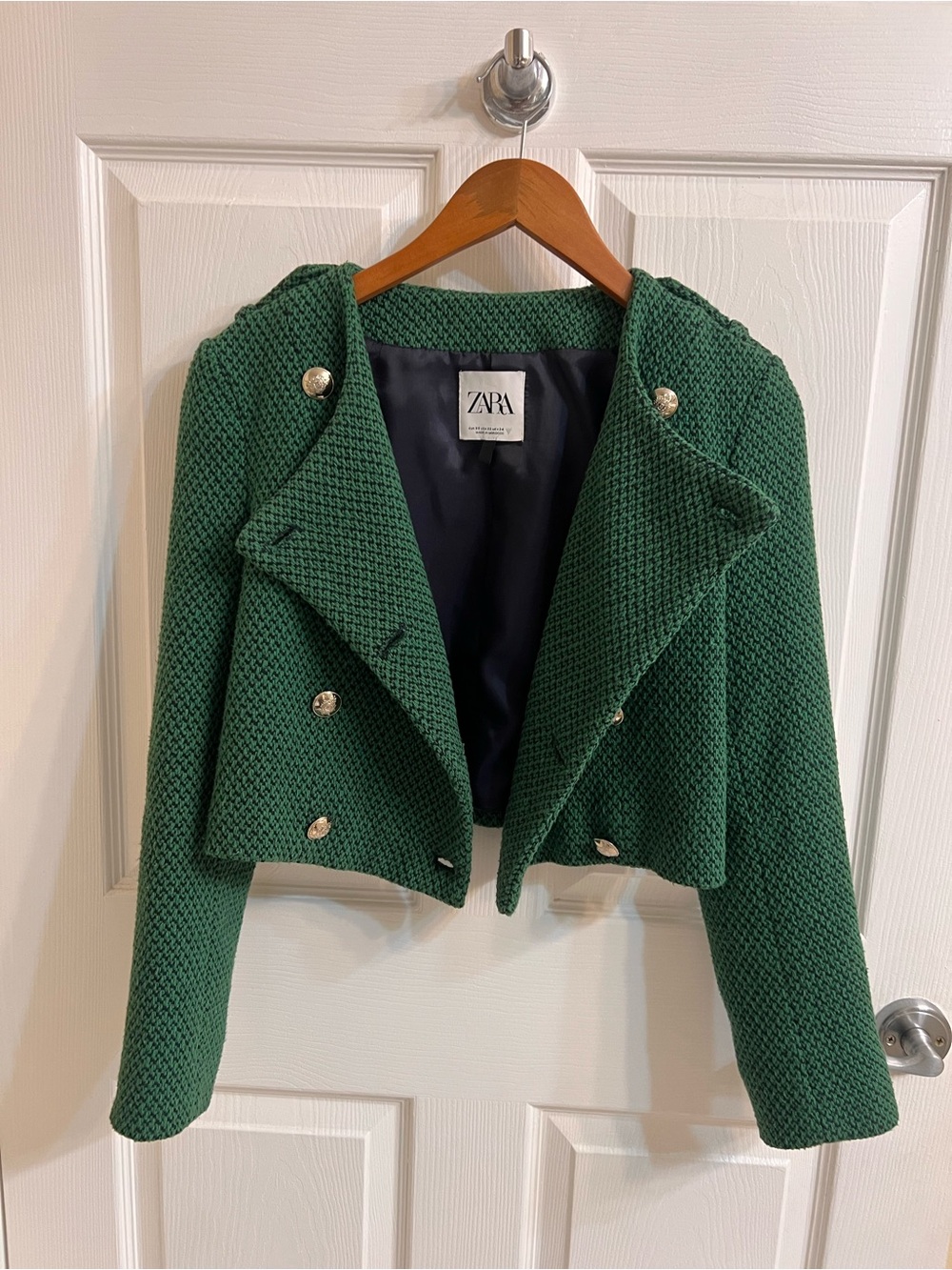 Zara Green Cropped blazer Jacket with Gold Buttons XS - Picture 8 of 11